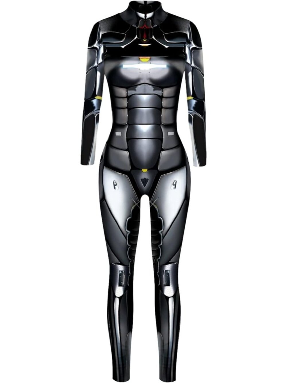 Women's Silver Black Sci Fi Skeleton Bodycon Jumpsuit Full Body Unitard Rave - Picture 4 of 4